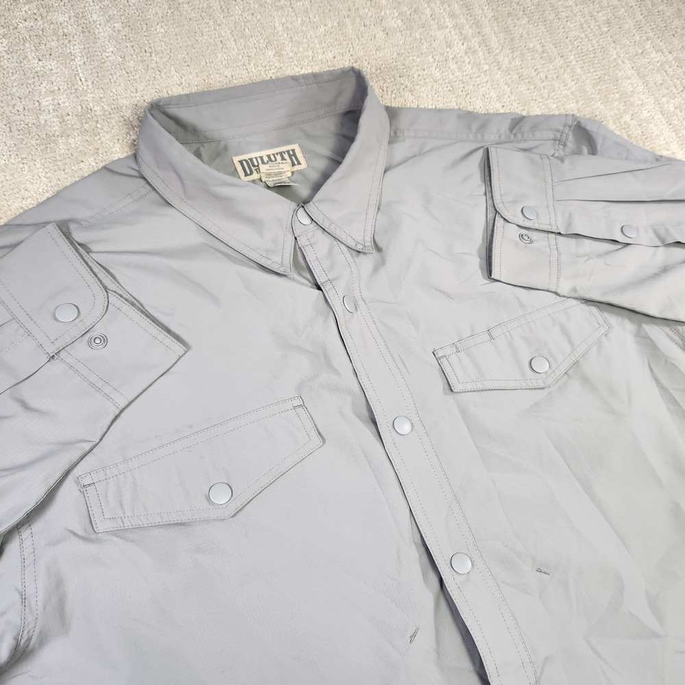 Duluth Shirt Men 2XL No Worries Fishing Snap‎ Button Quick Dry UPF Gray